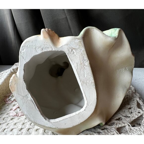 Signed Shull Ceramic Chalkware Girl with Doll 9” Figurine - Picture 8 of 9